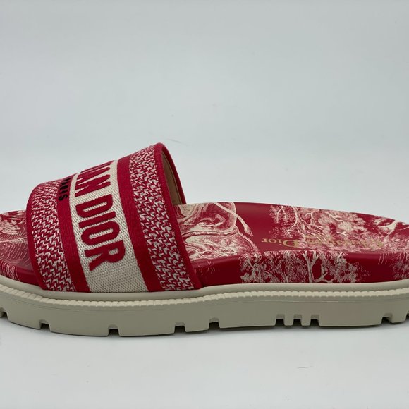 DIOR DWAY D WAY Toile De Jouy Embroidered Cotton Flat Slide Sandals Shoes - Picture 4 of 15